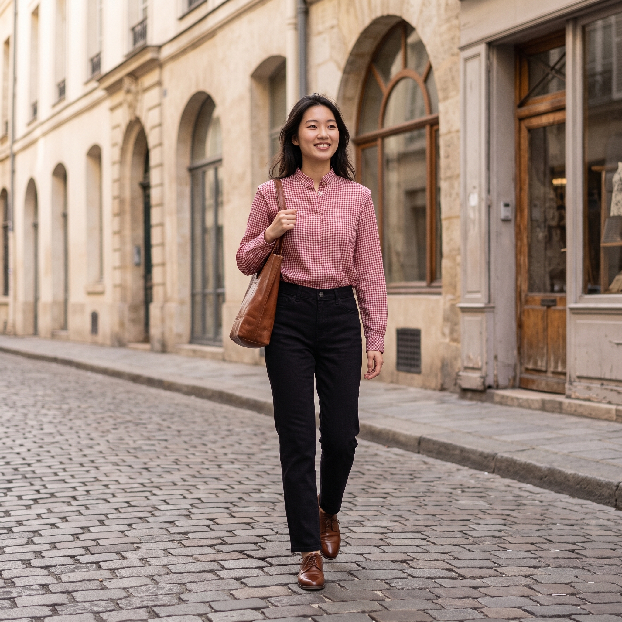 Mannequin virtuel portant le Look femme chemise à carreaux
