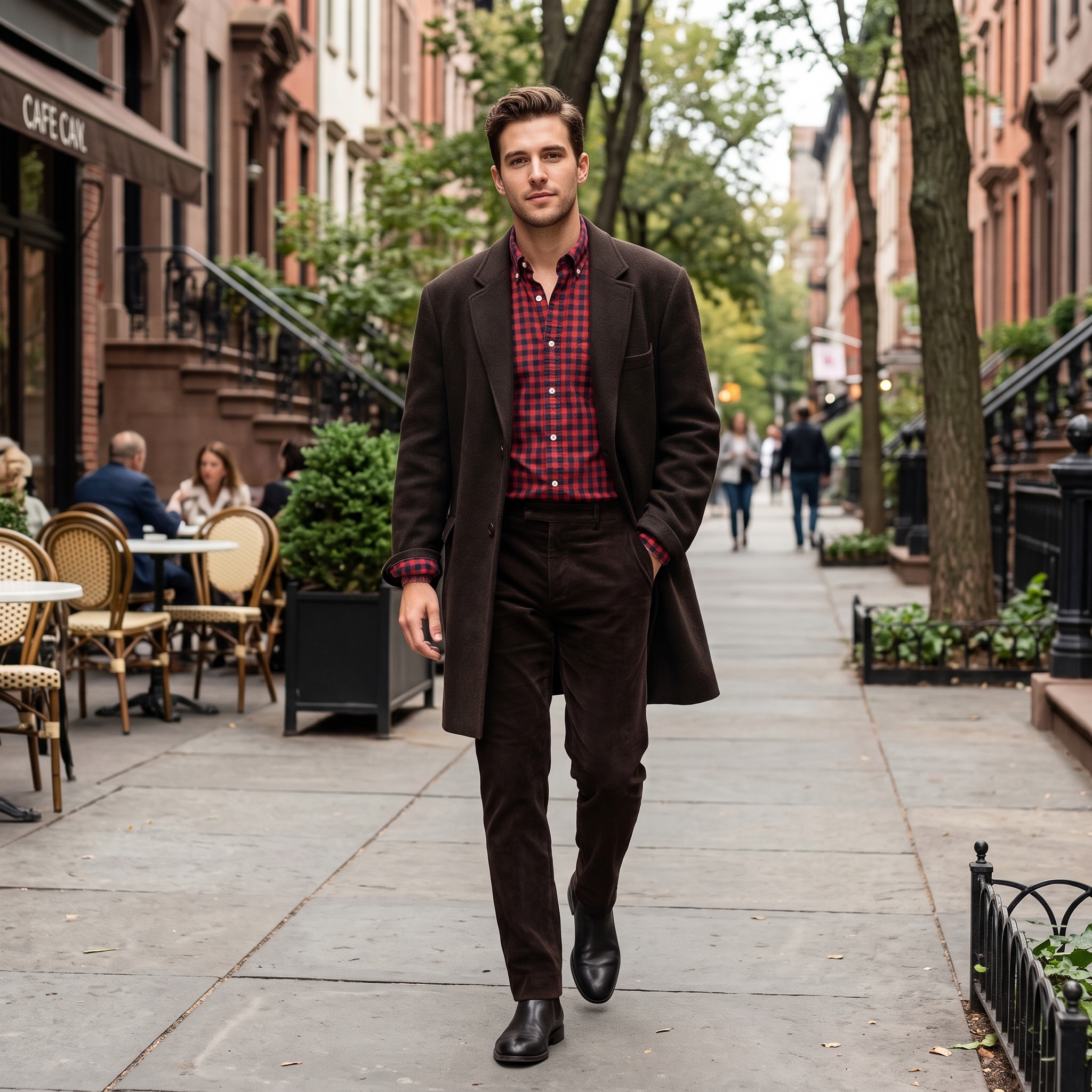Mannequin virtuel portant le Look homme long manteau